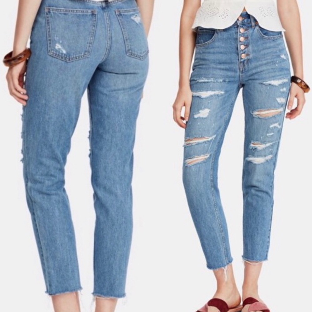 WE THE FREE Jeans Size 27 High Rise 100% Cotton Distress Button Fly